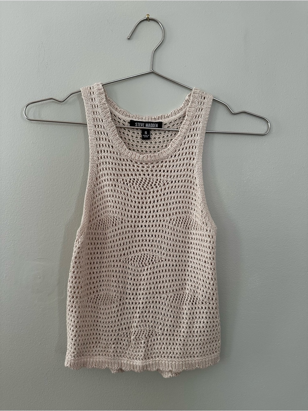 Steve Madden S Beige Crochet Open Knit Sleeveless Tank Top